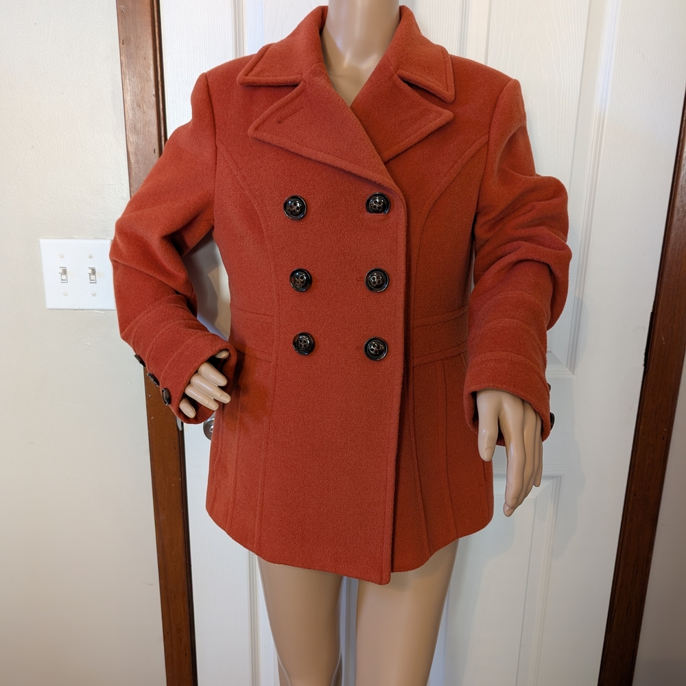 St. John's Bay Women's Pea Coat - Burnt Orange-medium Wool Cashmere Blend